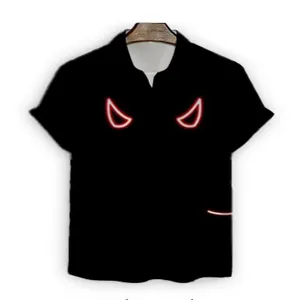 Men short sleeve shirt black 3d digital print devil horns casual cardigan summer top fashion