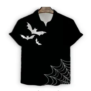 Men's short sleeve casual shirt featuring 3d bat and spiderweb print for trendy streetwear looks.