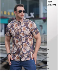 Men's short sleeve floral print button down shirt casual summer fashion stylish apparel
