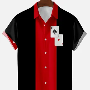 Chemise Homme Manche Courte Été Casual Bloc De Couleur 3D Impression Carte À Jouer Hauts