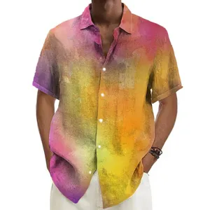 Men's short sleeve casual shirt with colorful watercolor 3D digital print for summer.