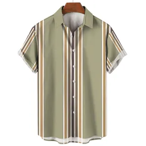 Herren Sommer Freizeit Kurzarm gestreiftes Hawaiihemd fuer Strand Urlaub taegliche Kleidung.