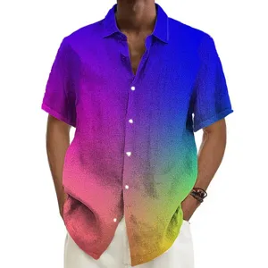 Men's casual short sleeve Hawaiian shirt with vibrant colorful 3D gradient digital print.