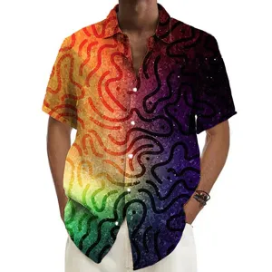 Mens short sleeve Hawaiian shirt casual colorful 3D digital print summer holiday fashion top
