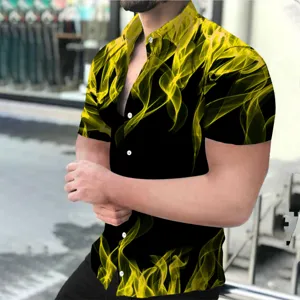 Men's 3D Flame Print Short Sleeve Hawaiian Shirt Casual Summer Button-Down Top Plus Size