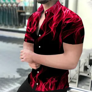 Mens 3D Flame Print Short Sleeve Shirt Summer Casual Button Down Hawaiian Shirt Top