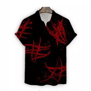 Men's short sleeve shirt gothic red print casual streetwear summer button down top
