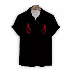 Men's short sleeve black shirt with red devil horns 3d print casual streetwear top