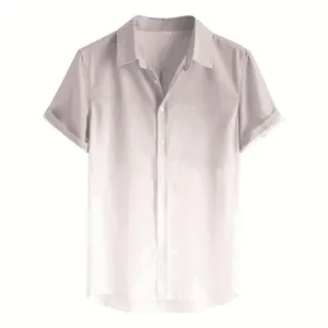 Camicia casual a maniche corte sfumata da uomo, vestibilità comoda colletto a revers vista dettaglio.