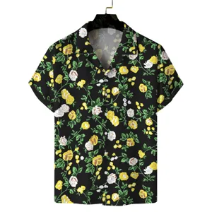 Herren Sommer Hawaii Kurzarmhemd mit 3D Blumenmuster, lässiges Button-Down Oberteil.