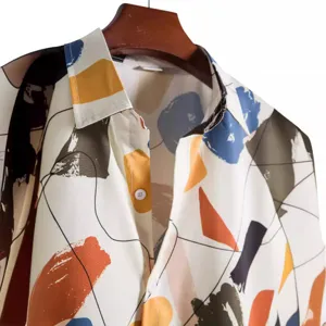 Chemise homme imprimee abstraite manches courtes mode decontractee extensible ete haut