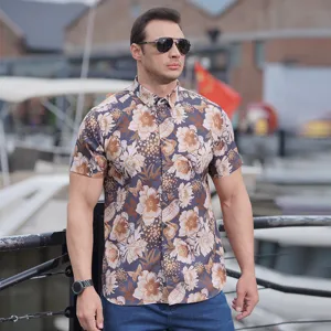 Men's Casual Short Sleeve Shirt Loose Fit Digital Print Button Down Shirt Summer Fashion Vintage Floral Shirt