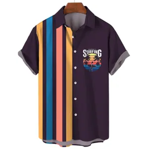 Men's Hawaiian Shirt Casual Short Sleeve Beach Top Summer Loose Polyester Turn Down Collar Tropical Print Shirt