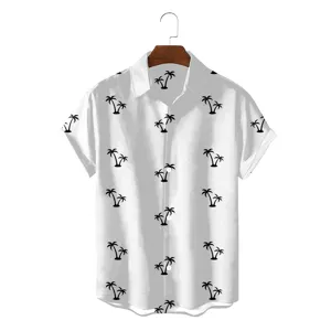 Men's casual summer short sleeve Hawaiian shirt with tropical palm tree print white top