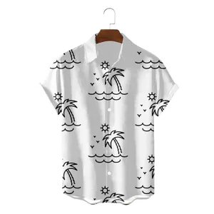 Men's short sleeve summer Hawaiian shirt featuring a casual tropical palm tree print.