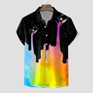 Detailansicht des herren 3d druck kurzarm freizeithemd hawaiihemd mit stilvollem motiv.