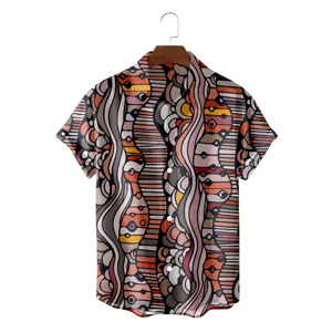 Detail of men short sleeve shirt with vintage abstract print, comfortable fabric for summer.