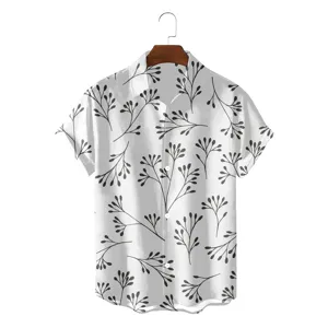 Men's short sleeve Hawaiian shirt casual botanical leaf print button down summer top