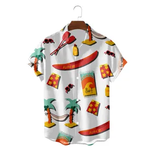 Mens summer short sleeve hawaiian shirt 3d tropical beach print casual button down top