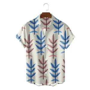 Men's short sleeve hawaiian shirt casual botanical leaf print button down summer top