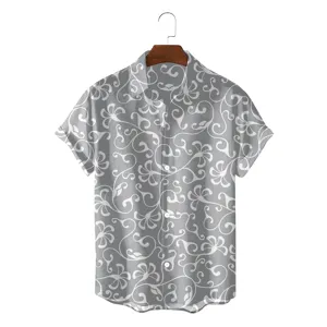 Men casual retro printed short sleeve shirt summer floral button up hawaiian shirt.