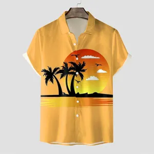 Herren Casual Hawaii Hemd Kurzarm Umlegekragen 3D Digitaldruck Sommer Strand Knopfleiste Oberteil