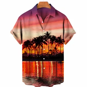 Men's 3D Palm Tree Print Short Sleeve Hawaiian Shirt Casual Button Down Beach Top