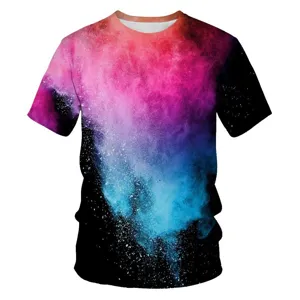 Lässiges Herren Kurzarm T-Shirt mit buntem 3D-Nebel-Digitaldruck, bequeme weite Passform.