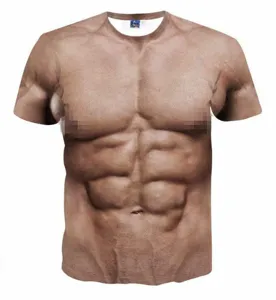 Detailweergave grappig 3D spier print heren t-shirt, realistische borst grafische tee.