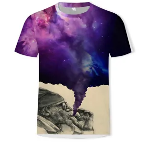Herren Freizeit Sommer Kurzarm T-Shirt mit 3D Galaxie Alter Mann Grafikprint Rundhals.