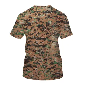 Men's short sleeve t-shirt with digital camouflage print, casual crew neck design detail.