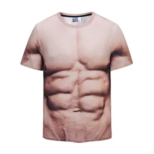 Heren 3D spier print korte mouw t-shirt grappige noviteit casual slim fit fitness top