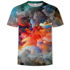 Herren Freizeit Kurzarm T-Shirt mit einzigartigem 3D Digital Wolkenmuster Rundhalsausschnitt.
