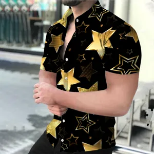 Men's Casual Short Sleeve Shirt Summer Loose Fit Turn-down Collar Cardigan 3D Digital Print Fashion Tops