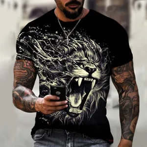 Men's 3D Lion Print Short Sleeve T-Shirt Summer Casual O-Neck Fashion Tee Top Main View