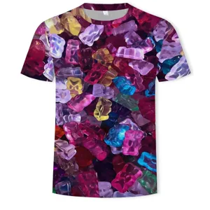 Herren 3D Gummibärchen Druck Lässiges Kurzarm T-Shirt Sommer Lose Bequeme Rundhals Top