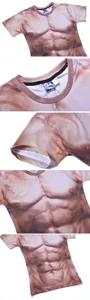 Heren 3D spierprint korte mouw T-shirt gedetailleerd overzicht met realistisch ontwerp.