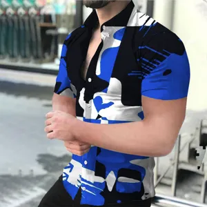 Men's short sleeve 3D digital printed shirt, casual abstract pattern button down top.