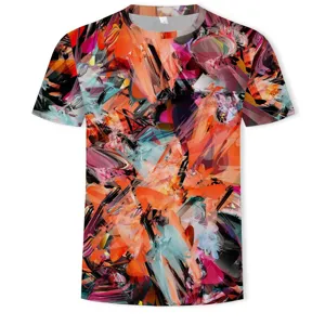 Herren lässiges loses Rundhals Kurzarm T-Shirt mit abstraktem 3D Digitaldruck Sommeroberteil