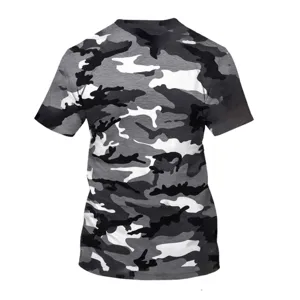 Men's casual short sleeve t-shirt with cool black white grey camouflage 3d print design.