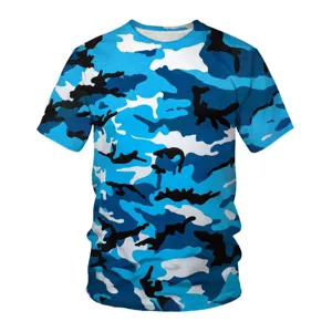 Men short sleeve t-shirt casual 3d camo printed crewneck loose top summer daily wear fashion