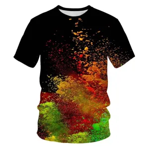 Herren 3D bunter Puderprint lässiges Sommer loses Rundhalsausschnitt Kurzarm T-Shirt