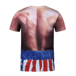 Detailweergave heren 3d gespierde rug bedrukt kort mouw t shirt grappig sportshirt