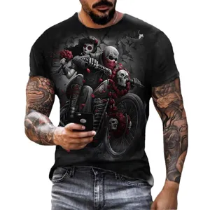 Herren 3D digital bedrucktes Freizeit Kurzarm T-Shirt Sommer lose Rundhals Grafik Tee Ansicht