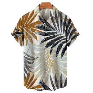 Camisa Hawaiana de Manga Corta para Hombre Estampado Tropical de Poliéster con Botones para Playa Estilo de Vacaciones Casual