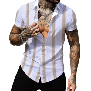 Chemise decontractee pour homme a manches courtes et rayures verticales retro printaniere