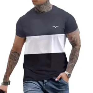 Men's colorblock short sleeve t-shirt casual slim fit streetwear grey white black tee