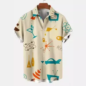 Camicia hawaiana a maniche corte da uomo con stampa retrò estiva casual per la spiaggia in alto