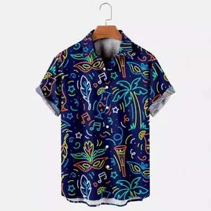 Men's Summer Casual Colorful Tropical Print Hawaiian Shirt Short Sleeve Beach Holiday Top