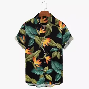 Men's tropical floral print Hawaiian short sleeve shirt for summer beach vacation